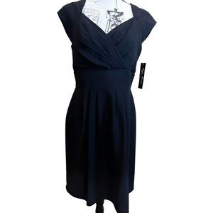 Maggy Boutique Petite Black Cocktail Dress Short Sleeve Ruched Neckline 10P